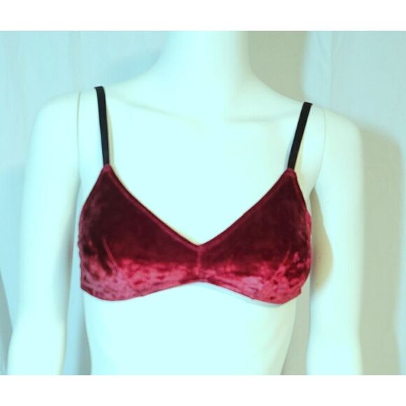 Colsie Dark Red Burgundy Crushed Velvet Holiday Bralette Pinup Bra - Size XS - Picture 2 of 9